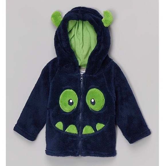 Infant / Toddler Full Zip Hoodie Monster Face Sherpa Sweatshirt Jacket 12months - Picture 8 of 8